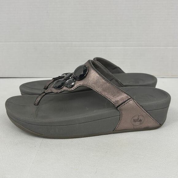 FitFlop Thong Sandals Size 8 Jeweled Metallic Slip On Toe Post Flip Flop Shimmer - Picture 3 of 10